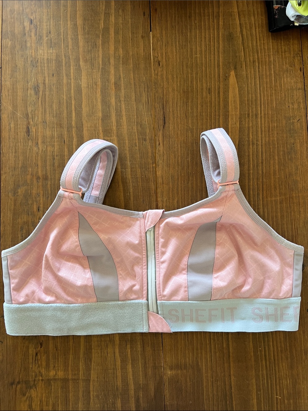 SHEFIT LUXE Pink and Gray Front-Zip High-Support Sports Bra